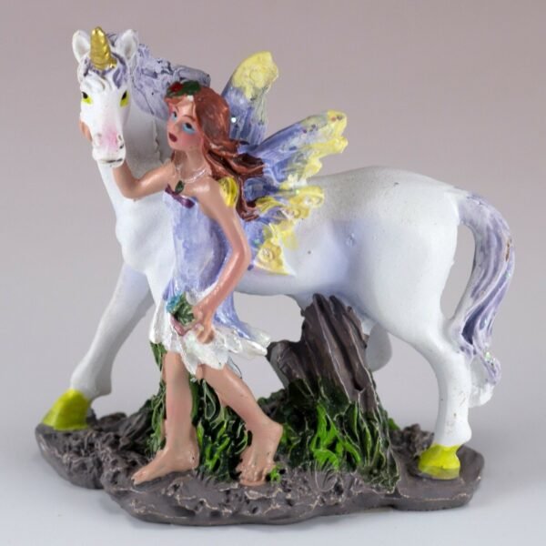 Fairy Collection~Mini Purple Fairy Walking With Unicorn Figurine 2.75" High Resin New!
