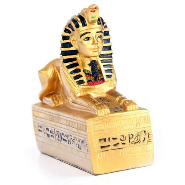 Home Decor~Gold Egyptian Sphinx Figurine On Hieroglyphic Base Ancient Decorative Ornament