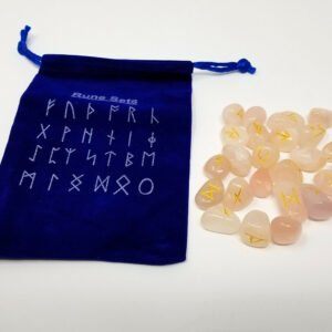 Runes & Stones~Rose Quartz Stone Rune Set Healing 25 pc with Velvet Bag