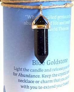 Magic Candle~Abundance 6-1/4" Handmade Ritual Pillar Candle w/ Blue Sandstone Crystal Point