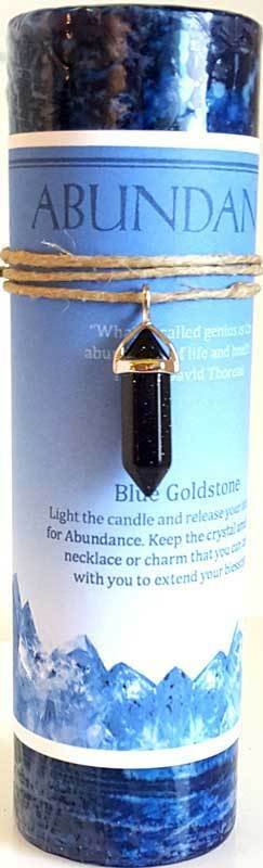 Magic Candle~Abundance 6-1/4" Handmade Ritual Pillar Candle w/ Blue Sandstone Crystal Point