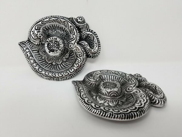 Home Fragrances ~Om Symbol Floral Engraved Silver 5" Stick Cone Incense Burner Ash Catcher 2 pcs