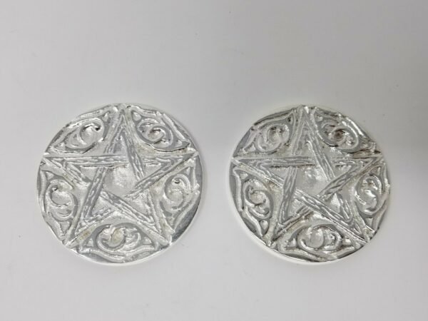 Wicca & Paganism~Woodland Pentagram Altar Tile Silver Plated over Solid Brass 3" Round 2 Pc
