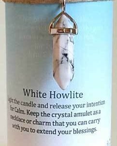 Magic Candle~Calming 6-1/4" Handmade Ritual Pillar Candle w White Howlite Crystal Point Charm