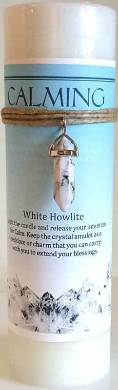 Magic Candle~Calming 6-1/4" Handmade Ritual Pillar Candle w White Howlite Crystal Point Charm