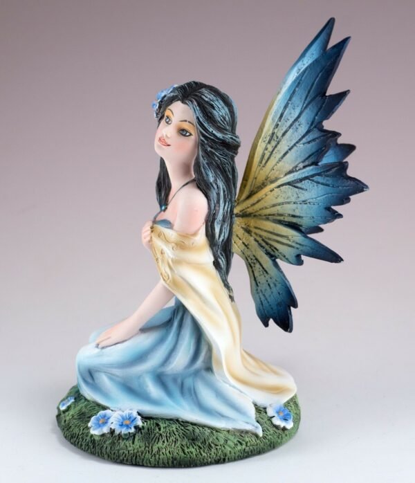 Fairy Collection~Blue Fairy Sitting With Flowers Figurine 5.5" High Detailed Resin New In Box!