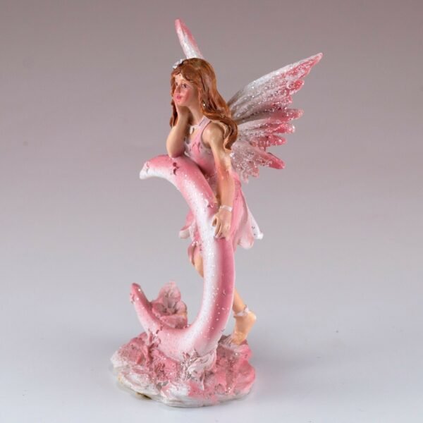 Fairy Collection~Mini Pink Fairy Standing With Moon Figurine 4" High Sparkly Glitter Resin New!