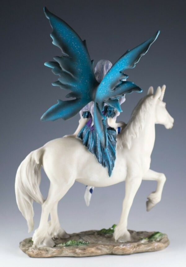 Fairy Collection~Blue Fairy On Unicorn Figurine Statue 11" High Resin New In Box