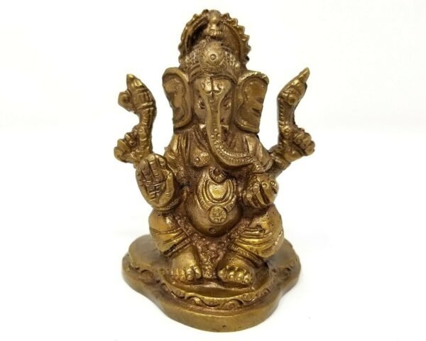 Hinduism Statues & Figures~Brass Antique Finish Sitting Ganesh Statue 2.5"H 1.75"W