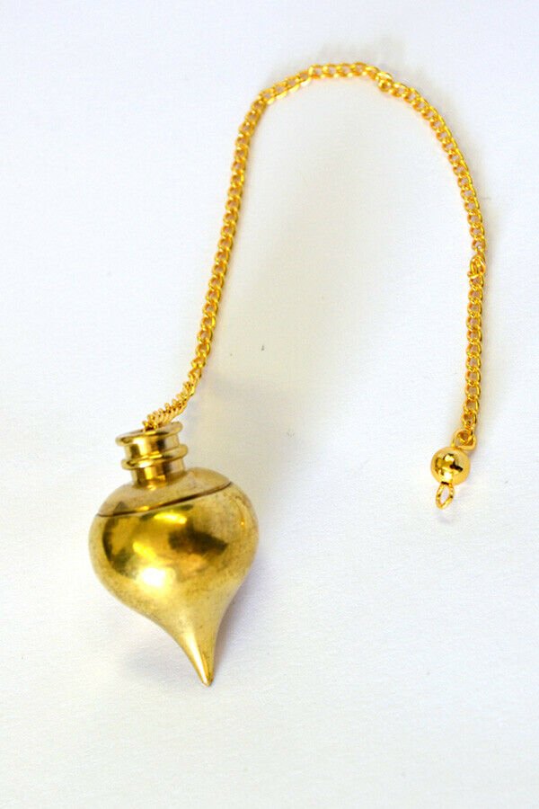 Magicun Stone~Gold Finish Pendulum w/ Compartment 1.25L w/ Chain 7.25"L