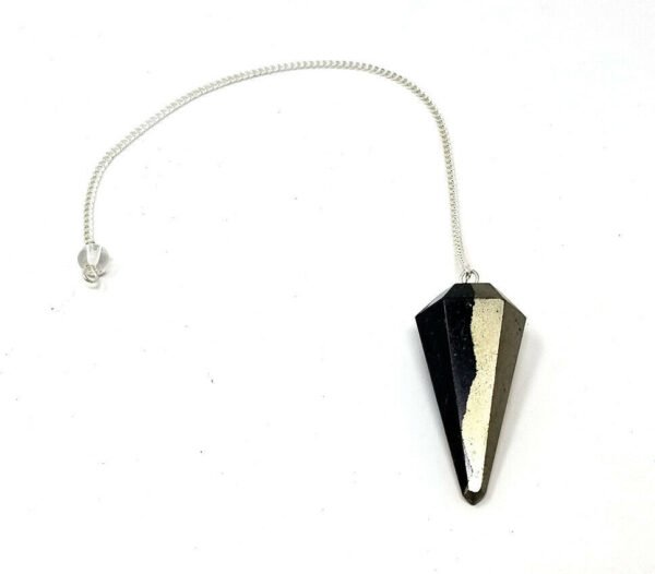 Magicun Stone~Pyrite Gemstone Pendulum with Chain, Faceted (Natural Crystal Stone)