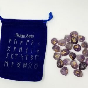 Runes & Stones~Natural Purple Amethyst Stone Rune Set Healing 25 pc with Velvet Bag