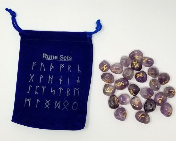 Runes & Stones~Natural Purple Amethyst Stone Rune Set Healing 25 pc with Velvet Bag