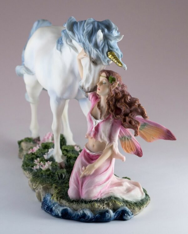 Fairy Collection~Pink Fairy With Unicorn Figurine 9" Long Highly Detailed Polystone Statue New!