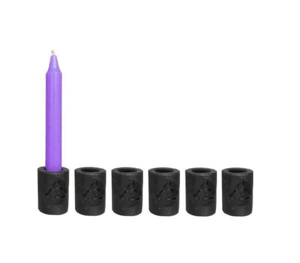 Magic Candle~SET OF 6 Triquetra Black Cast Iron Candle Holders for 1/2"W Ritual Chime Candles