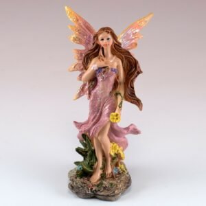 Fairy Collection~Small Pink Fairy Holding Flower Figurine w/Glittery Wings 4" High Resin New