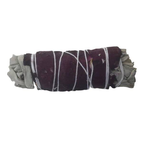 Witchcraft~White Sage & Red Rose Smudge Incense Wand 4" Cleansing Negativity Removal Stick