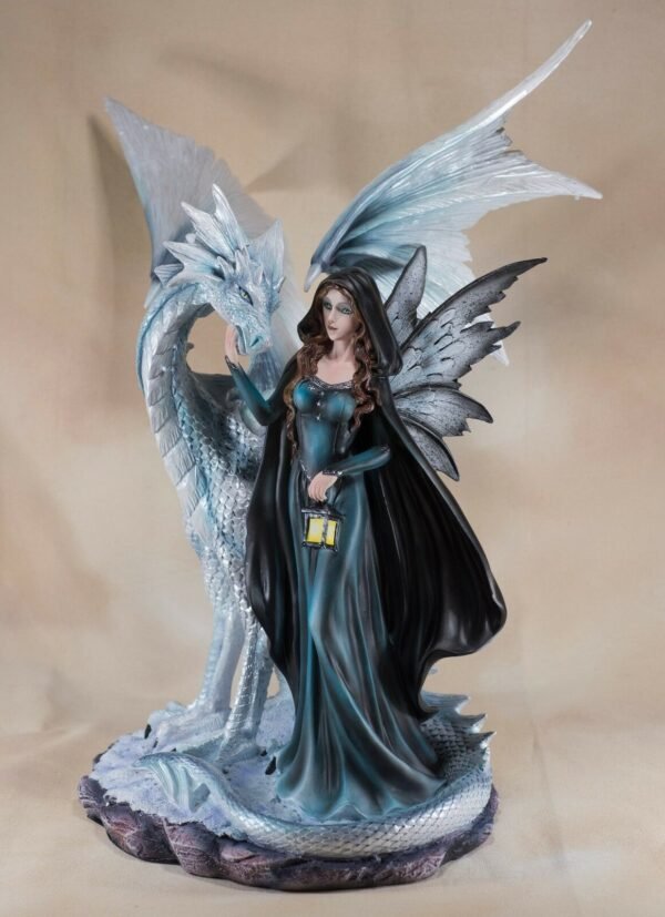 Fairy Collection~Large Dark Fairy With White Dragon Figurine Statue 17.75" High Resin New In Box!