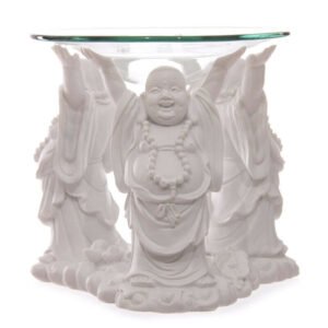 Home Fragrance~Decorative White Chinese Buddha Oil Burner with Glass Dish
