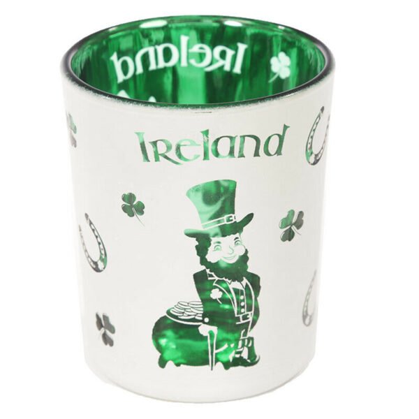 Home Decor~Lucky Leprechaun Ireland Set of 2 Glass Tea Light Votive Holders