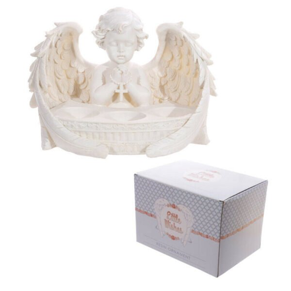 Home Decor~Decorative White Resin Cherub Praying Triple Tealight Candle Holder
