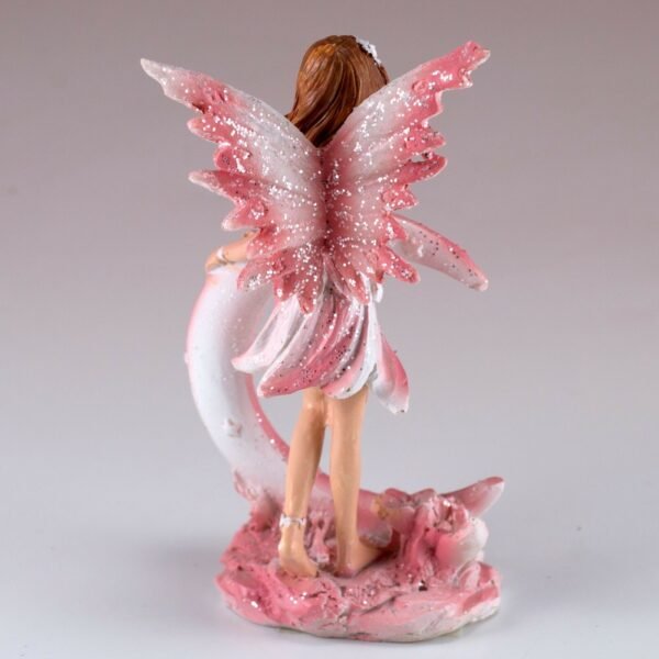 Fairy Collection~Mini Pink Fairy Standing With Moon Figurine 4" High Sparkly Glitter Resin New!