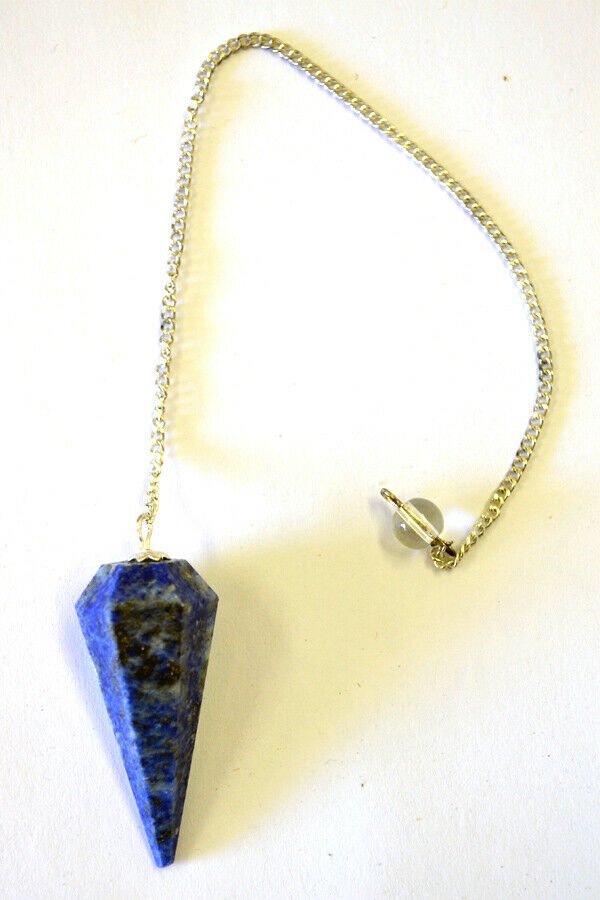 Magicun Stone~Natural Lapis Pendulum 1.5"L with Chain, Faceted (Natural Crystal Stone)