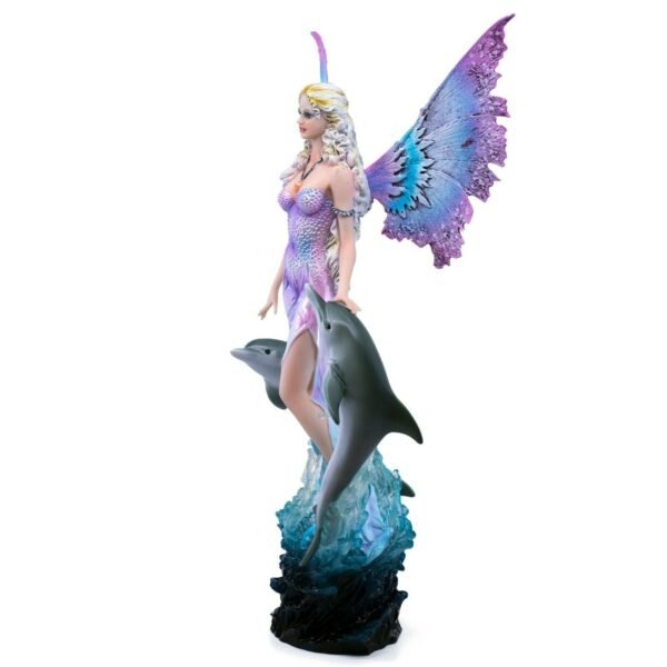 Fairy Collection~Fairy In Water With Splashing Dolphins Figurine 16"H Resin Statue New!
