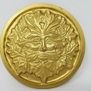 Wicca & Paganism~Solid Brass GREEN MAN Altar Tile Wicca Gold Finish 3.5" Round
