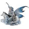 Fairy Collection~Large Fairy With Pair of White Wolves Figurine Statue 18" Wingspan 11.75" High