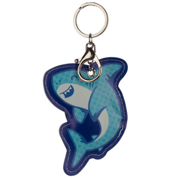 Collectable design~New Fun Blue Shark Leatherette Keyring key chain Split Ring