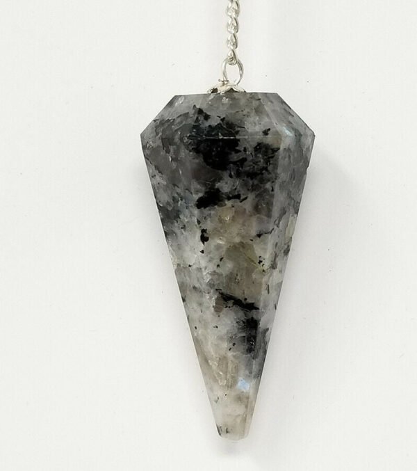 Magicun Stone~Rainbow Moonstone Pendulum with Chain, Faceted (Natural Crystal Stone)