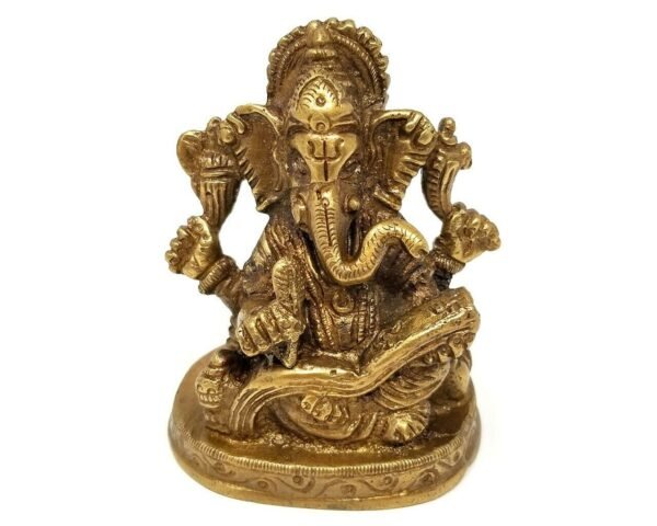 Hinduism Statues & Figures~Brass Antique Finish Ganesh Statue 3"H 2.5"W