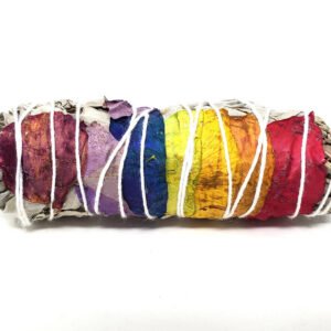 Palo Santo & Sage~7 Chakra Sage (White Sage with 7 Color Rose Petals) 3-4" Smudge Stick.