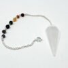 Magicun Stone~Selenite Gemstone Pendulum with Chakra Chain, Faceted (Natural Crystal Stone)