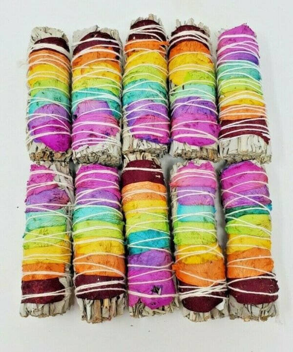 Palo Santo & Sage~10X California White Sage Smudge Sticks with Rose Petals 4" Negativity Removal