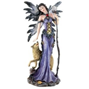 Fairy Collection~Purple Fairy With Wolf and Orb on Stick Figurine Statue 9.5" High Resin New