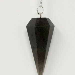 Magicun Stone~Grey Aventurine Pendulum with Chain, Faceted (Natural Crystal Stone)