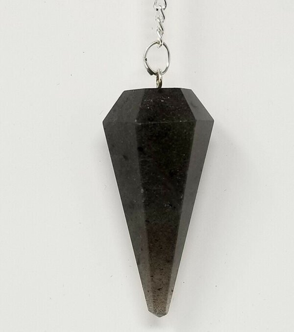 Magicun Stone~Grey Aventurine Pendulum with Chain, Faceted (Natural Crystal Stone)