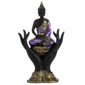 s-l1600_9c4144b7-3c77-4fa6-a9e1-2e482f7ca6fe Home Decor~Purple, Gold and Black Thai Buddha Sitting in Hands Oriental Spiritual Ornament