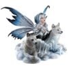 Fairy Collection~Large Fairy With Pair of White Wolves Figurine Statue 18" Wingspan 11.75" High