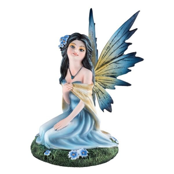 Fairy Collection~Blue Fairy Sitting With Flowers Figurine 5.5" High Detailed Resin New In Box!