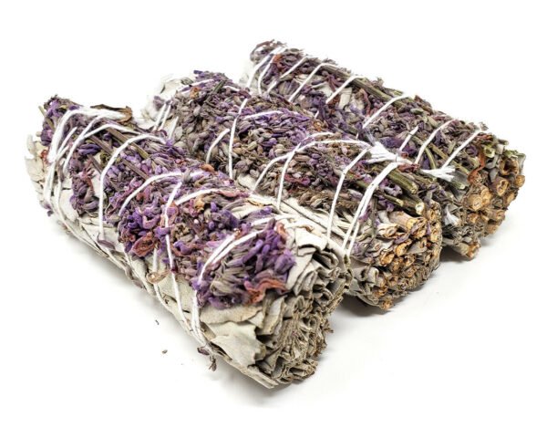 Palo Santo & Sage~White Sage & Purple "Royal" Lavender Flower Smudge Stick 4" (3 PACK)