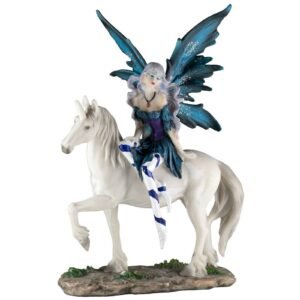 Fairy Collection~Blue Fairy On Unicorn Figurine Statue 11" High Resin New In Box