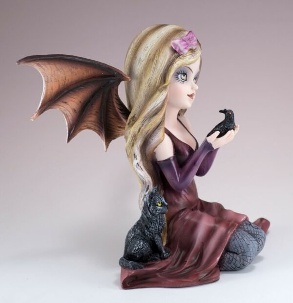 Fairy Collection~Little Vampiress With Black Cat and Crow Vampire Fairy Figurine 7.5" Wide New