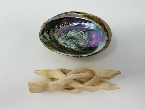 Home Fragrances ~Large Rainbow Abalone Shell and Wooden Tripod Sage Smudging Bowl Burner