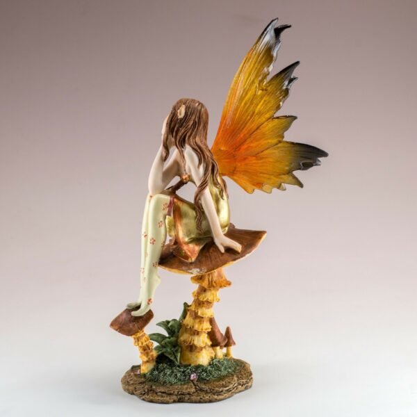 Fairy Collection~Golden Fairy On Mushroom Figurine Statue 9" High Clear Wings Resin New In Box!