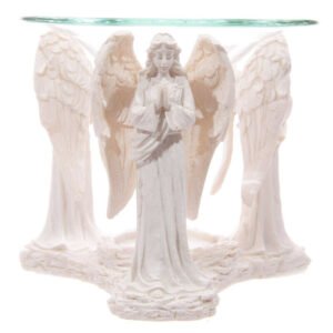 Home Fragrance~White Praying Angel Figurine Oil Burner with Glass Dish