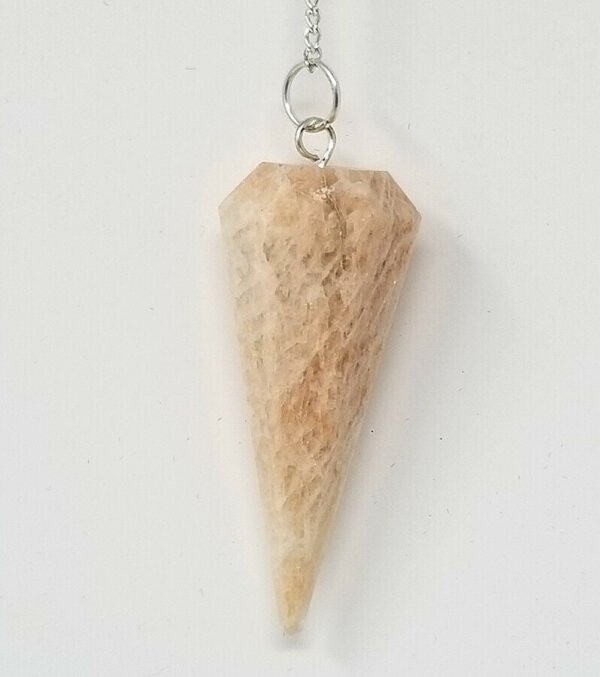 Magicun Stone~Peach Moonstone Pendulum with Chain, Faceted (Natural Crystal Stone)