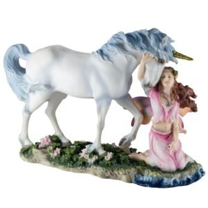 Fairy Collection~Pink Fairy With Unicorn Figurine 9" Long Highly Detailed Polystone Statue New!